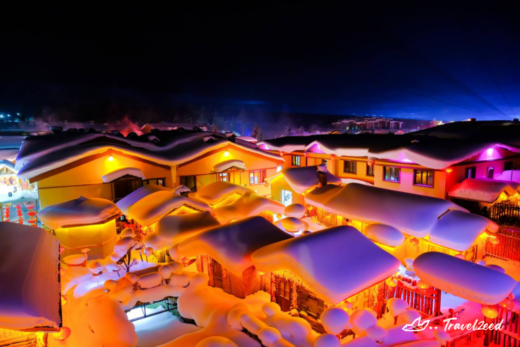หมู่บ้านหิมะฮาร์บินช่วงดึก 